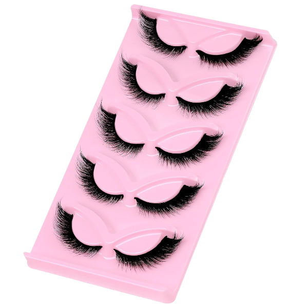 5-Pairs Dramatic Flared Cat-Eye Faux Mink Lashes - Black