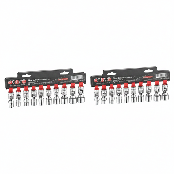 Force 10 Piece Universal Joint Socket Set 10-19mm 3/8 Inch Drive - 2 Pack