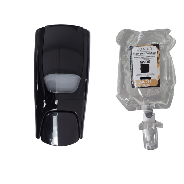 500ml Sierra Black Manual Seat Sanitiser Dispenser &amp; 500ml Foam Sanitiser