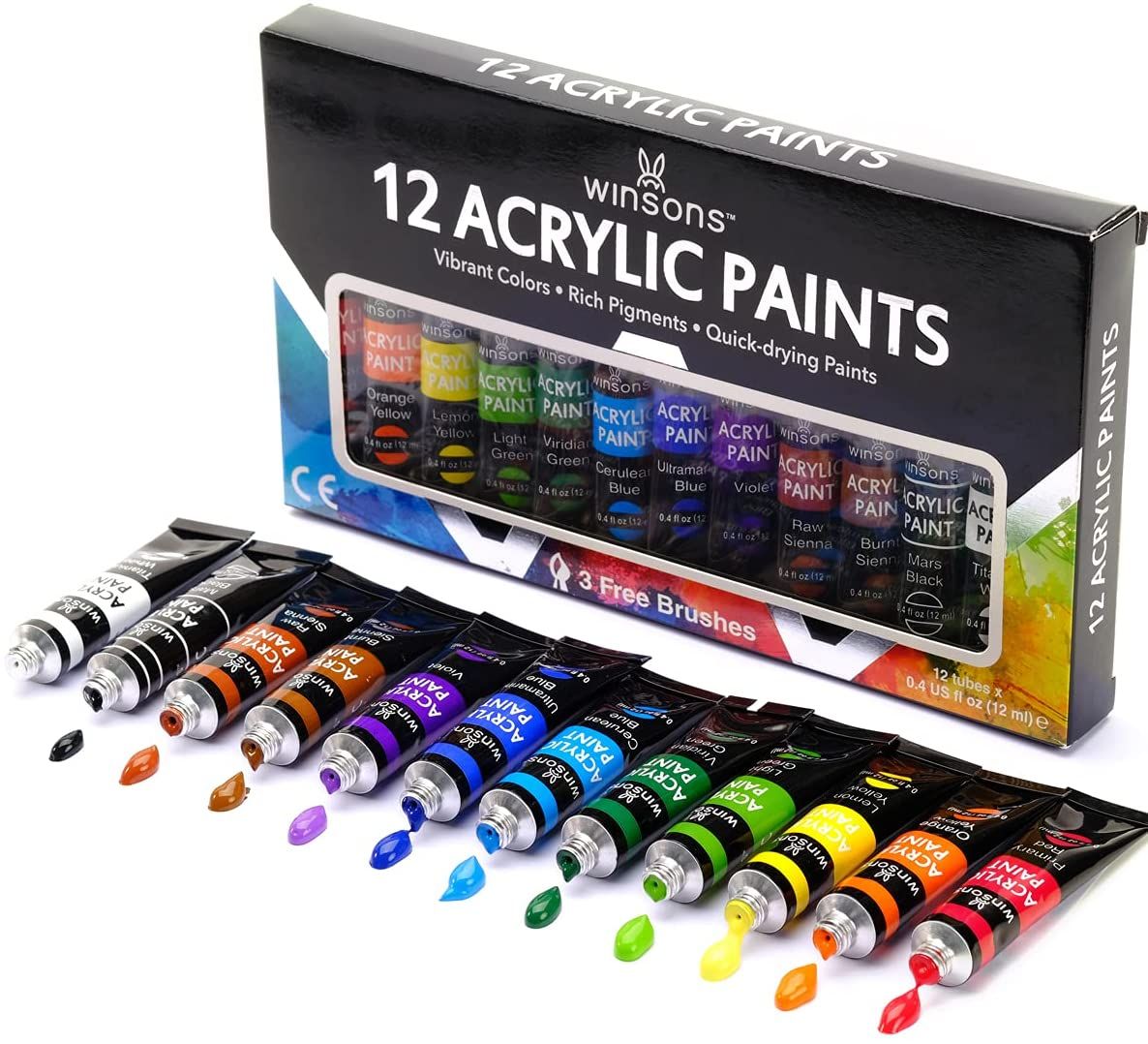 12 PC ACRYLIC PAINT SET Professional Artist Paints Painting Pigment 12ml  Tubes