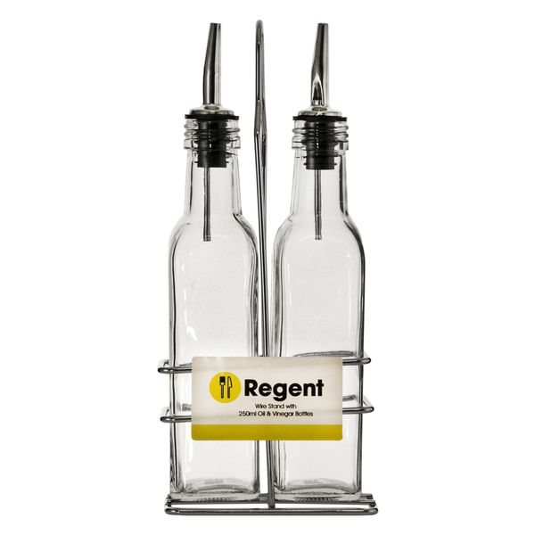 Regent Square Oil &amp; Vinegar Bottles with Pourers on Wire Stand, 250ml