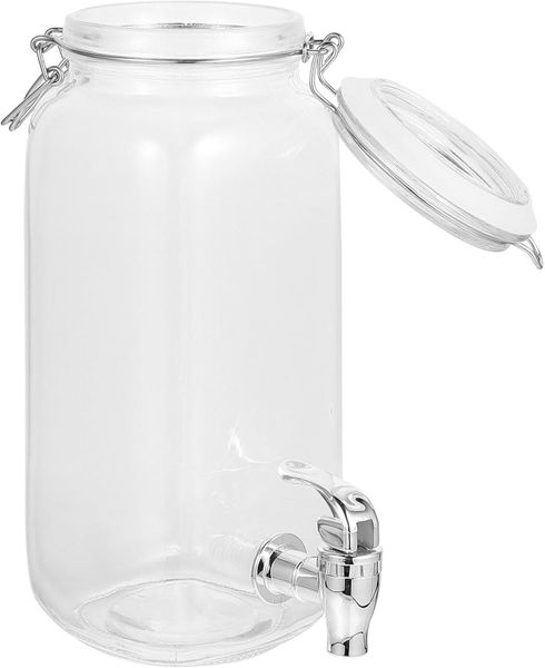 2L Glass Drink Dispenser with Faucet and Sealed Lid