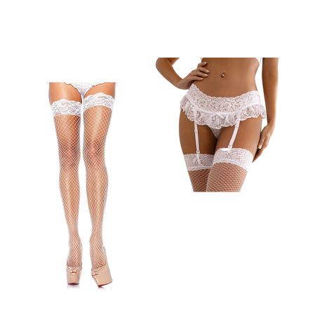 White Floral Lace Suspender Garter Belt Thong Set with Thigh High Stockings, Shop Today. Get it Tomorrow!