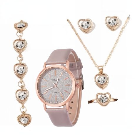 6 Pieces Fashionable Women's Quartz Watch simple heart decor Set Image
