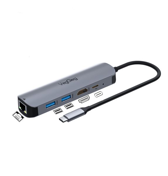 Type-C/USB 5in1 Dock HDMI+3USB+PD+RJ45, Notebook Hub