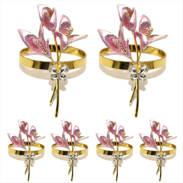 6 Piece Gold Lily Napkin Rings Metal Napkin Ring Holder