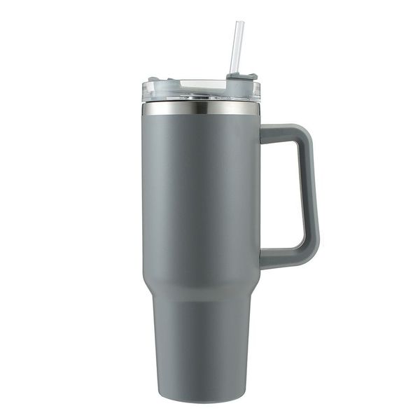 Grey 1200ml Stainless Steel Vacuum Insulate Travel Cup with Lid &amp; Straw