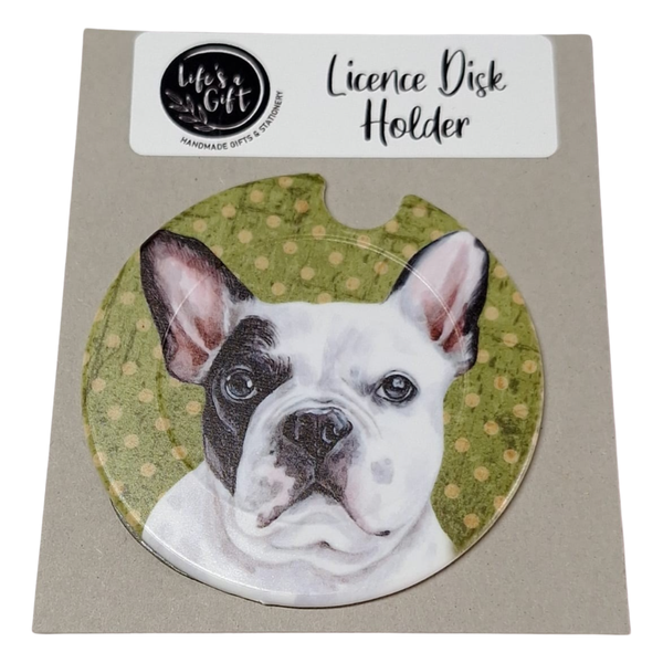 White and Black Boston Terrier Licence Disk Holder