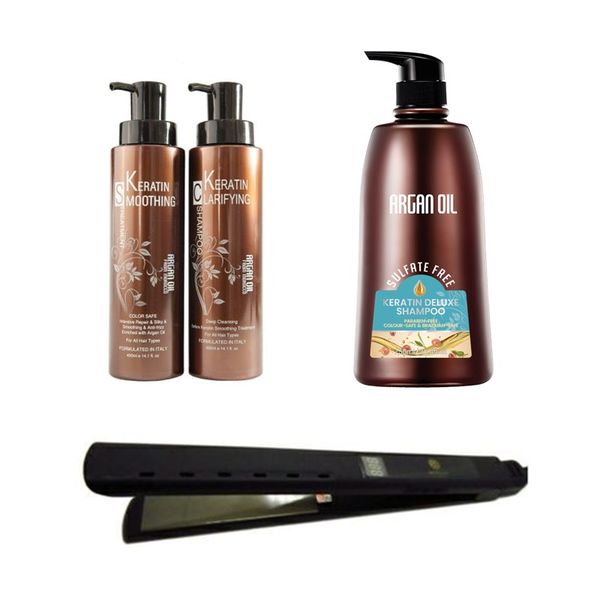 Keratin Treatment Kit 400ml - Flat Iron - Argan Oil Deluxe Shampoo 750ml