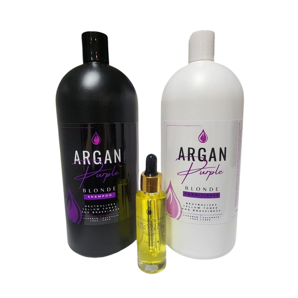 Purple Shampoo &amp; Conditioner for Toning Blonde Hair + Hair Growth Serum