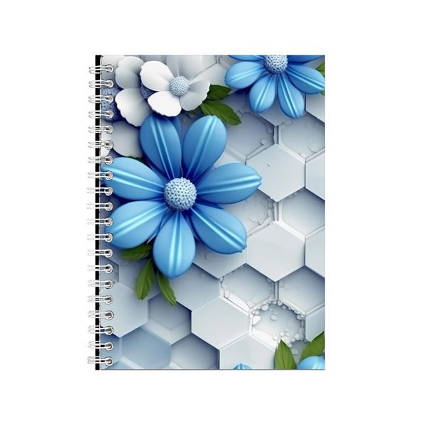 White Honeycomb Blue Flowers 4 Notebook Gift Idea A4 Notepad Pad 103