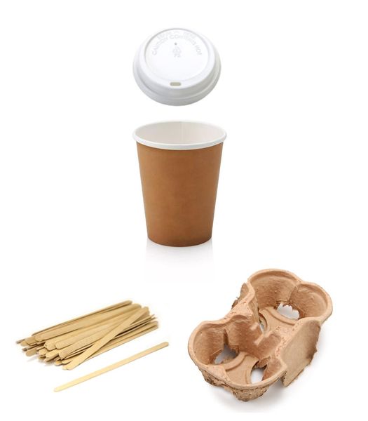 Essential Coffee Set: 350ml Coffee Cups 50, 100 stirring sticks, 50 holders