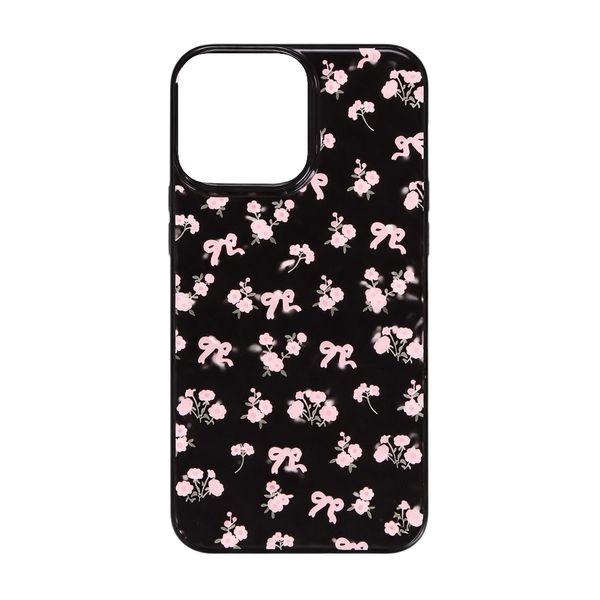 Floral Ribbon Pattern Phone Case - Black &amp; Pink - Compatible With iPhone