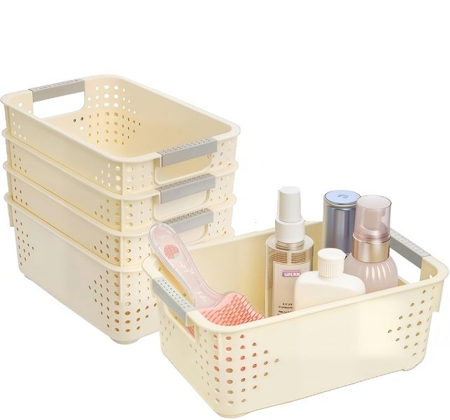 5Pack Plastic Storage Baskets, Small Pantry Organizer Basket Bin Household