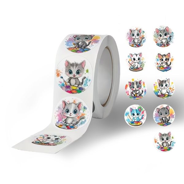500pcs Cute Cat Stickers - Adorable Kitten Patterns Gift Wrap Sticker Roll