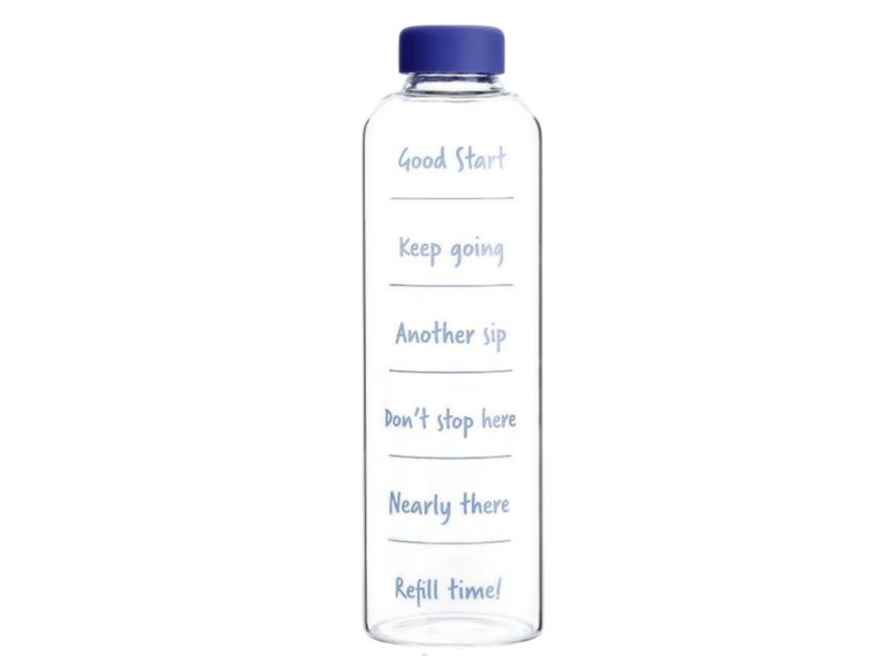 Borosilicate Glass Motivational Water Bottle 1 Litres Leak Proof