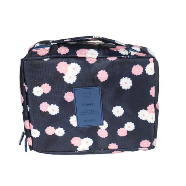 Dark Blue Multifunctional Travel&amp;Home Cosmetics &amp; Makeup Bag-Flower Design