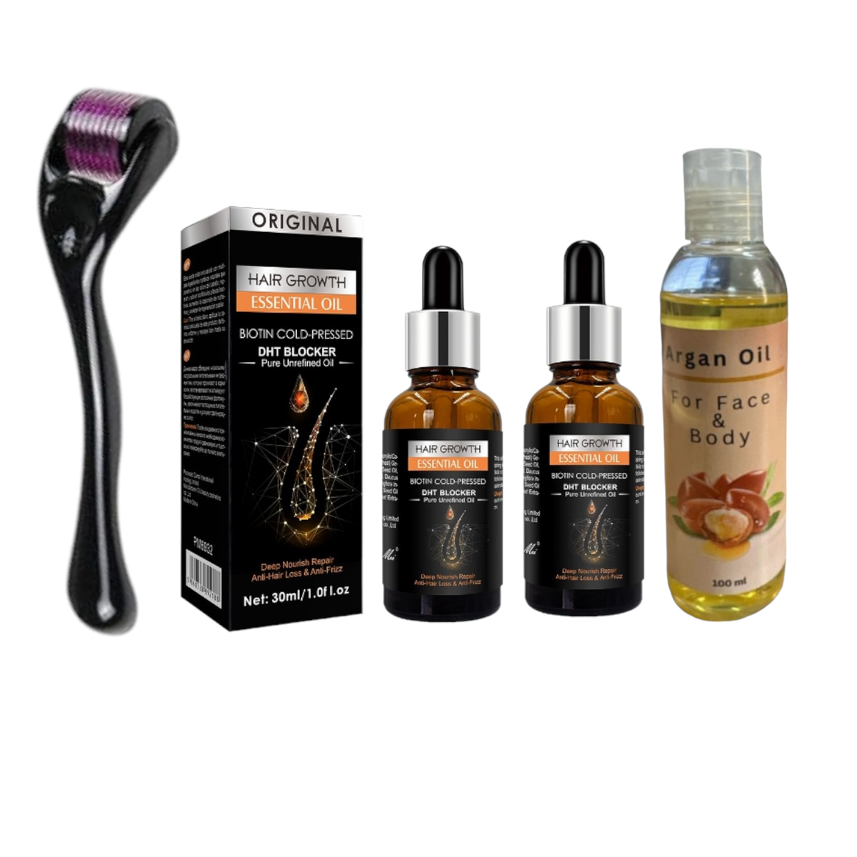 Biotin Hair Growth Oil x 2, Derma Roller with Argan Oil | Shop Today ...