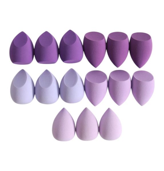 15 Piece Latex-Free Beauty Blender Set For Wet &amp; Dry Application - Purple