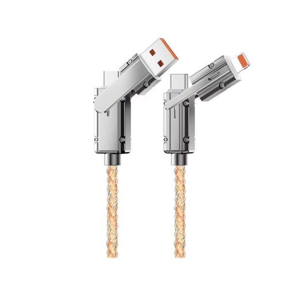 4-in-1 60W Fast Charging Multi-Port USB Cable with LED Lights - White