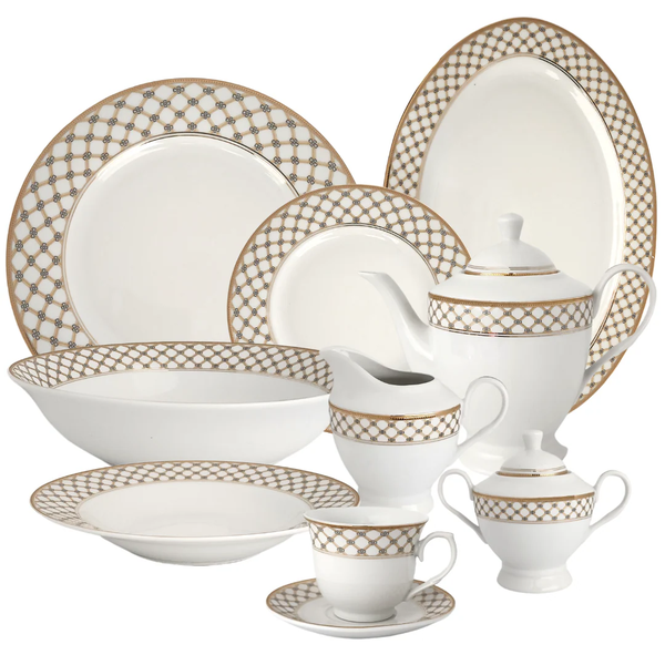 47 Piece Dinner Set with Gold Rim