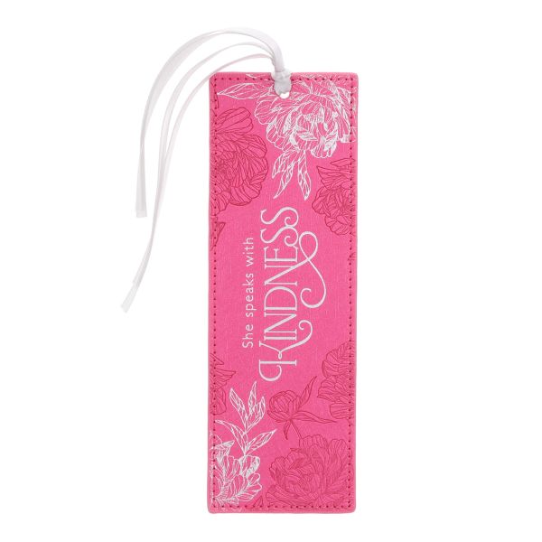 Faux Leather Bookmark - She Speaks with Kindness, Pink