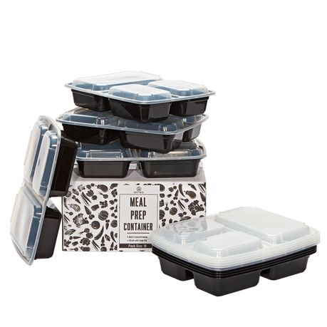 Home Basic 10 Piece 3 Compartment BPA-Free Plastic Meal Prep