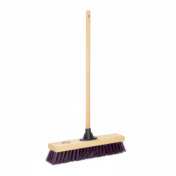 MTS Hard Brown PVC Broom with Wooden Handle, 380mm for Indoor/Outdoor Use