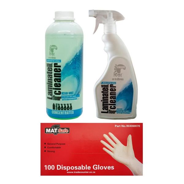 Under Foot - Laminate Wood Floor Cleaner - Ocean Mist 750ml+1L &amp; Gloves