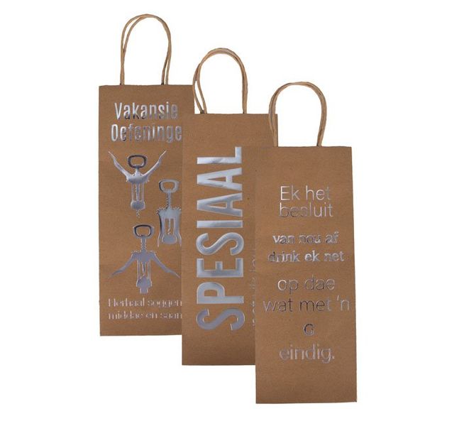 Paper Gift-Bag Wine Words Afrikaans 13cm x 33cm (8 Pack)