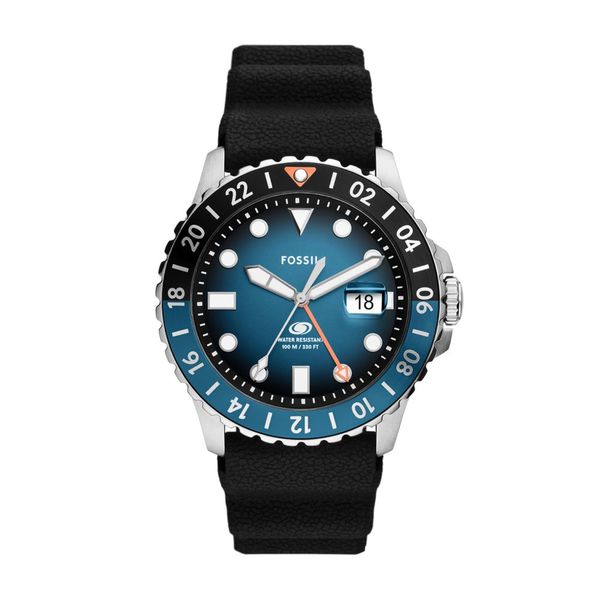 Fossil Blue Mens Black Leather Watch-FS6049