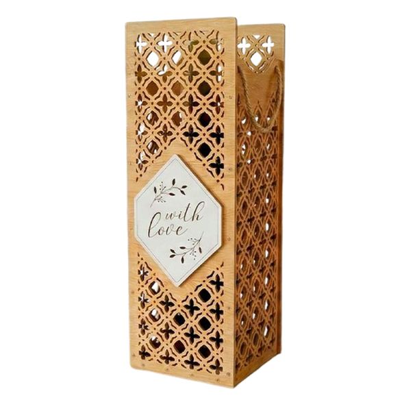 Laser-Cut Wooden Wine Gift Box - Decorative With Love Design