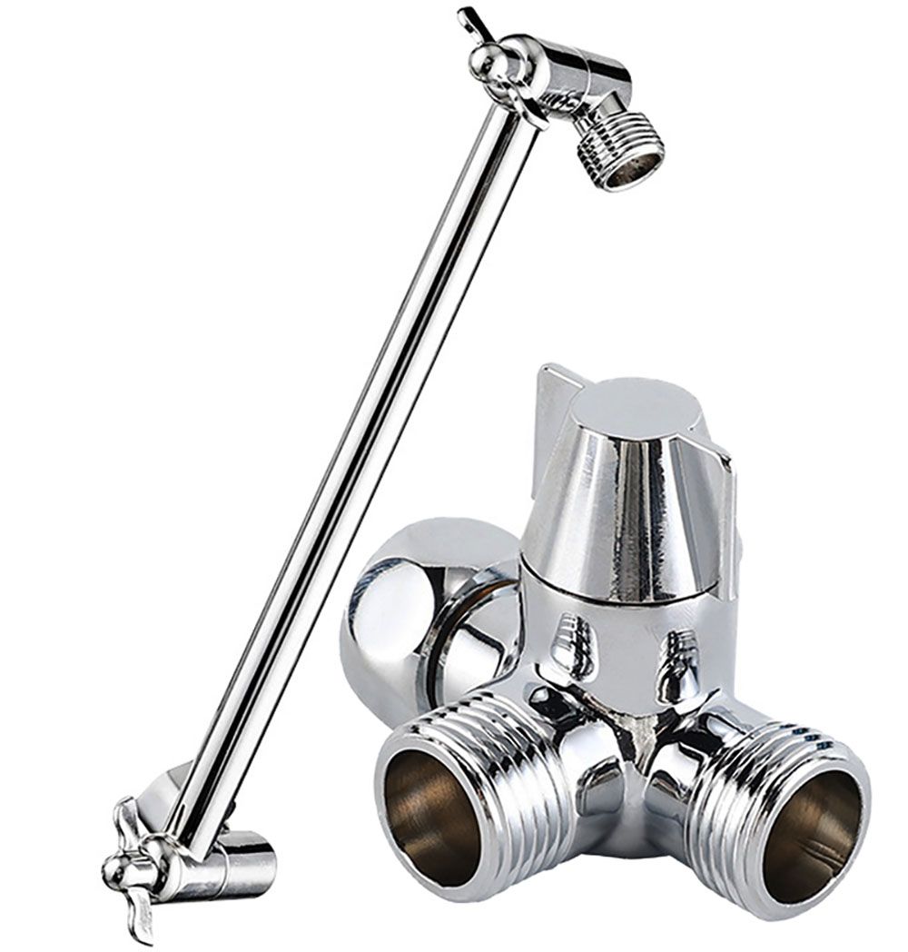 Shower Accessories-Set Shower Base Extension Arm+ 3-Way Shower Diverter