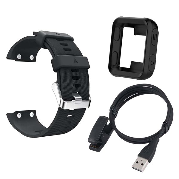 FocusFit Silicone Strap Bumper Case &amp; Charger for Garmin Forerunner 35 - (3Pcs)