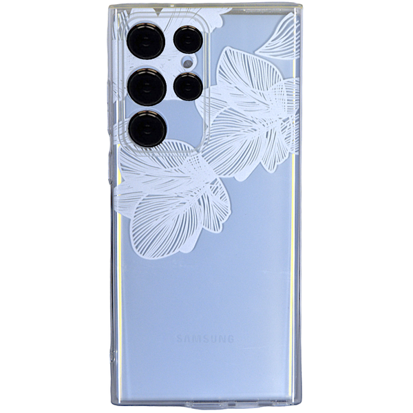 Clear Case with White Hawaiian Flowers - COMPATIBLE WITH Samsung S23 Ultra