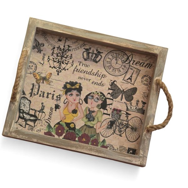 Vintage-Inspired Wooden Tray with Parisian Collage