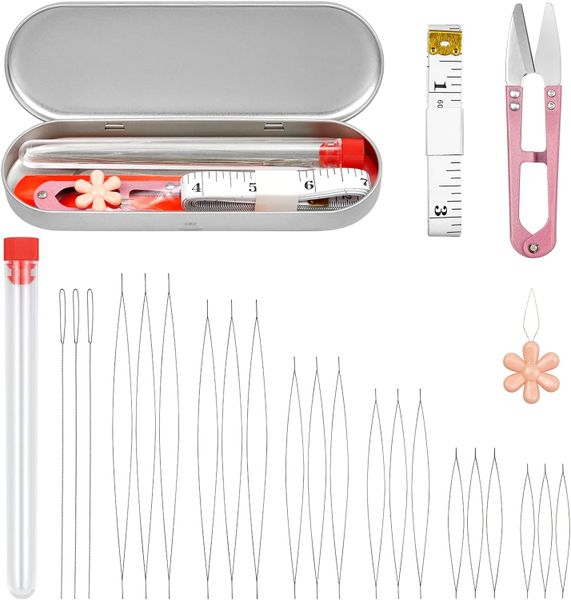 21 Pieces Beading Needles Set,6 Sizes Seed Beads Big Eye Beading Needles