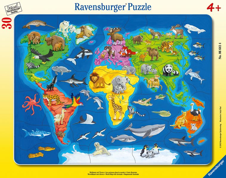 Ravensburger Frame Puzzle 30-48 Piece -World Map With Animals