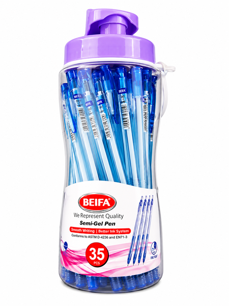 Beifa Semi-Gel Pens 35 Pack -Smooth Writing Blue Ink Pens in Storage Bottle