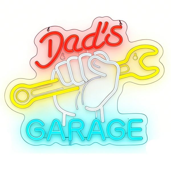 Dad's Garage Neon Sign for Wall Decor Garage LED Car Signs for Repair Shop