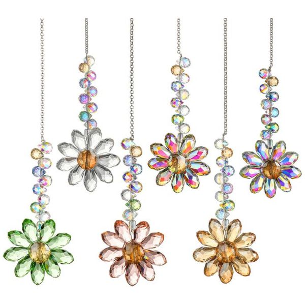Crystal Sunflower Suncatchers Hanging Ornaments,Rainbow Maker for Xmas - 6 piece