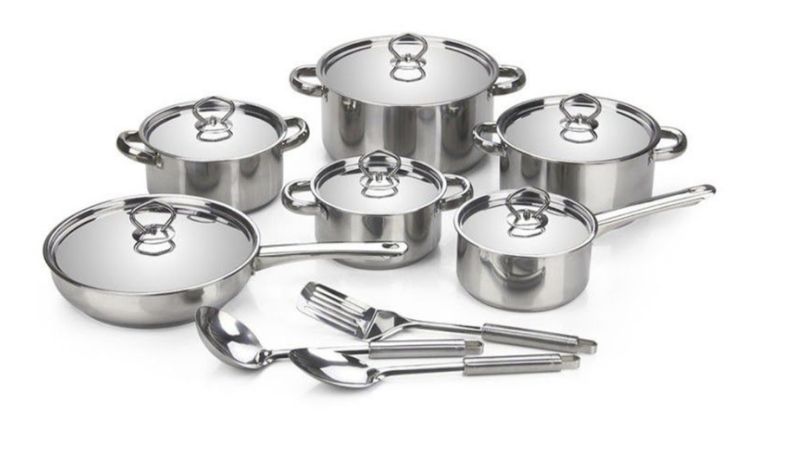 Sastro - Set Of 15 Pieces Heavy Bottom Stainless Steel Cookware