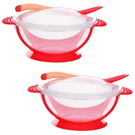Baby Feeding Sucker Bowl Spoon Tableware Soft Silicone Food Pink 2 Set