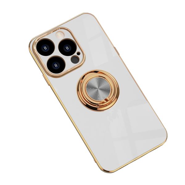 Gold Electroplated Phone Case with Magnetic Ring Holder for iPhone 14 Plus