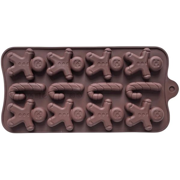 12-Cavity - Gingerbread &amp; Candy Cane Silicone Mold - Brown