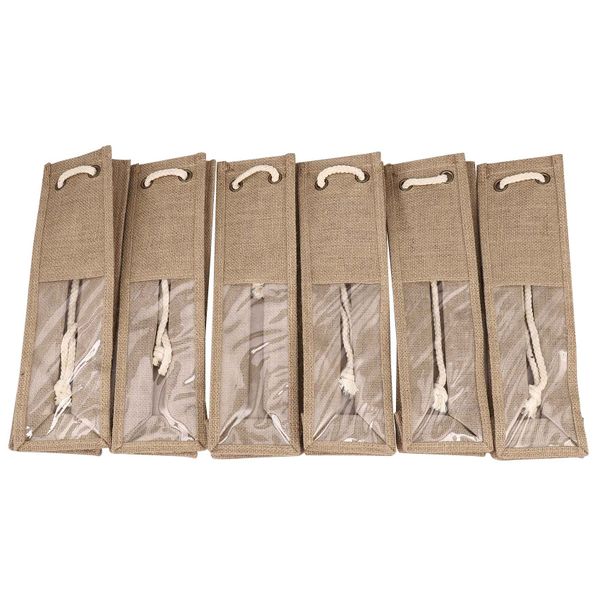 6Pack Burlap Wine Bags Wine Gift Bags with Ropes, 4X15in Single Reusable Wi