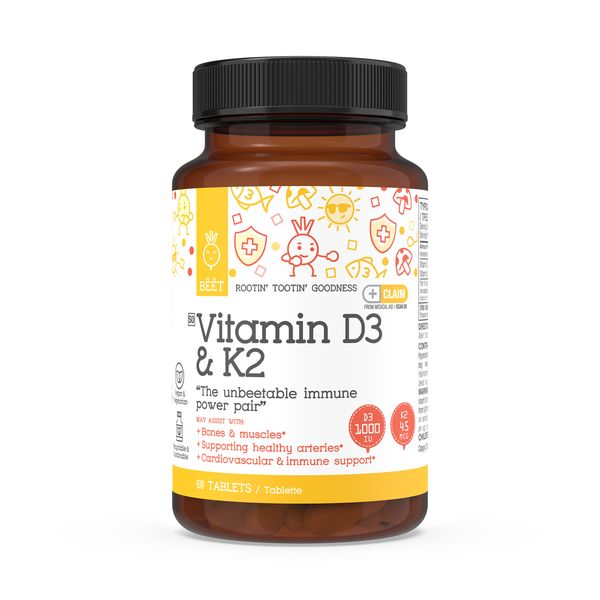Vitamin D3 1000iu with K2 45mcg (MK7) Supplement Vegan 60 Tablets