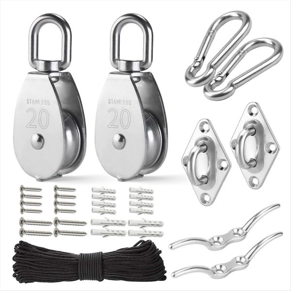 M20 Pulley System Kit with Nylon Rope 4Mm Hooks Plate Compatible with None