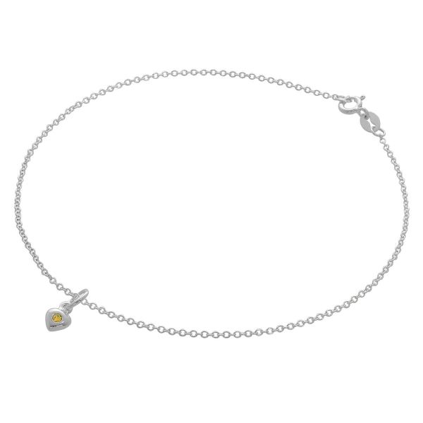 Fine Sterling Silver Belcher Anklet with CZ Crystal November Birthstone