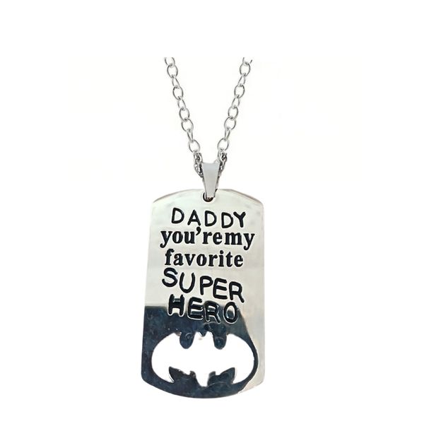Men's Silver Stainless Steel Daddy Batman Superhero Necklace